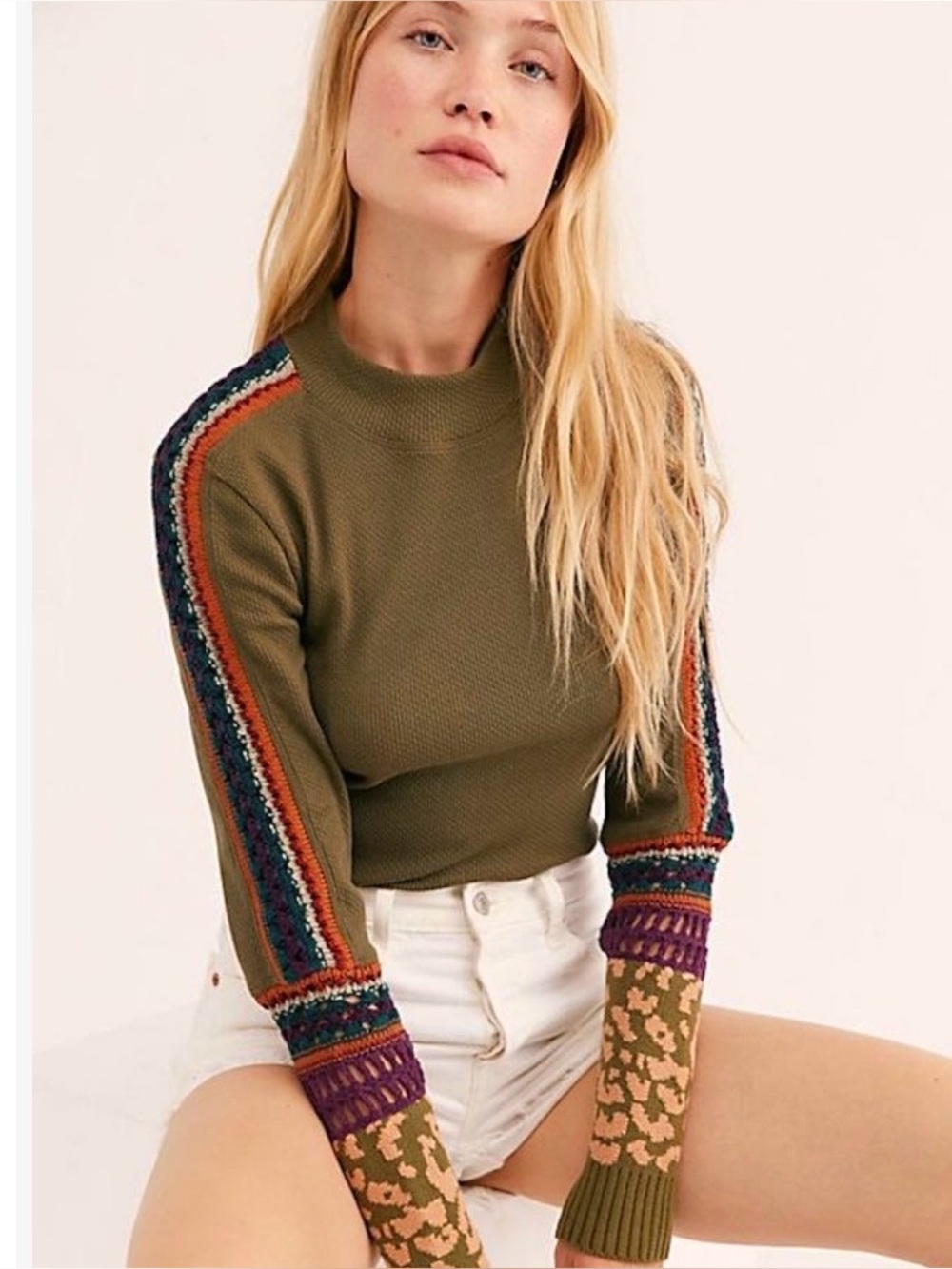 Free People Switch It Up Cuff Thermal Top Army Combo Green Boho